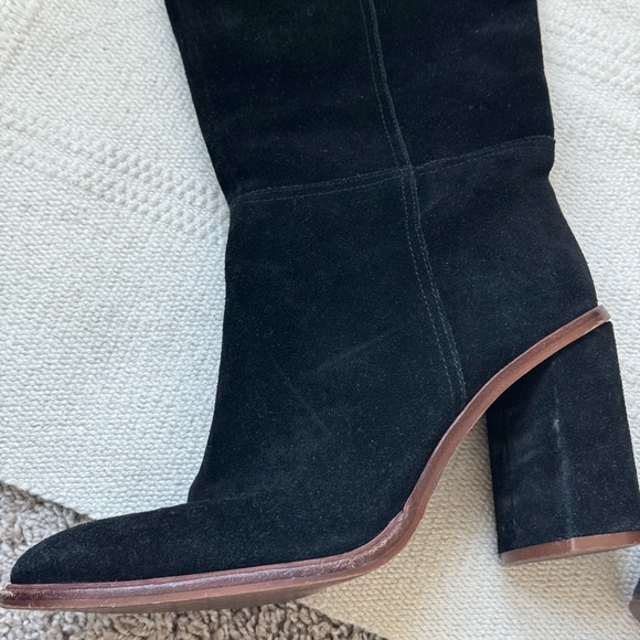 Vince Camuto black suede leather knee high block heel boots - Picture 11 of 11